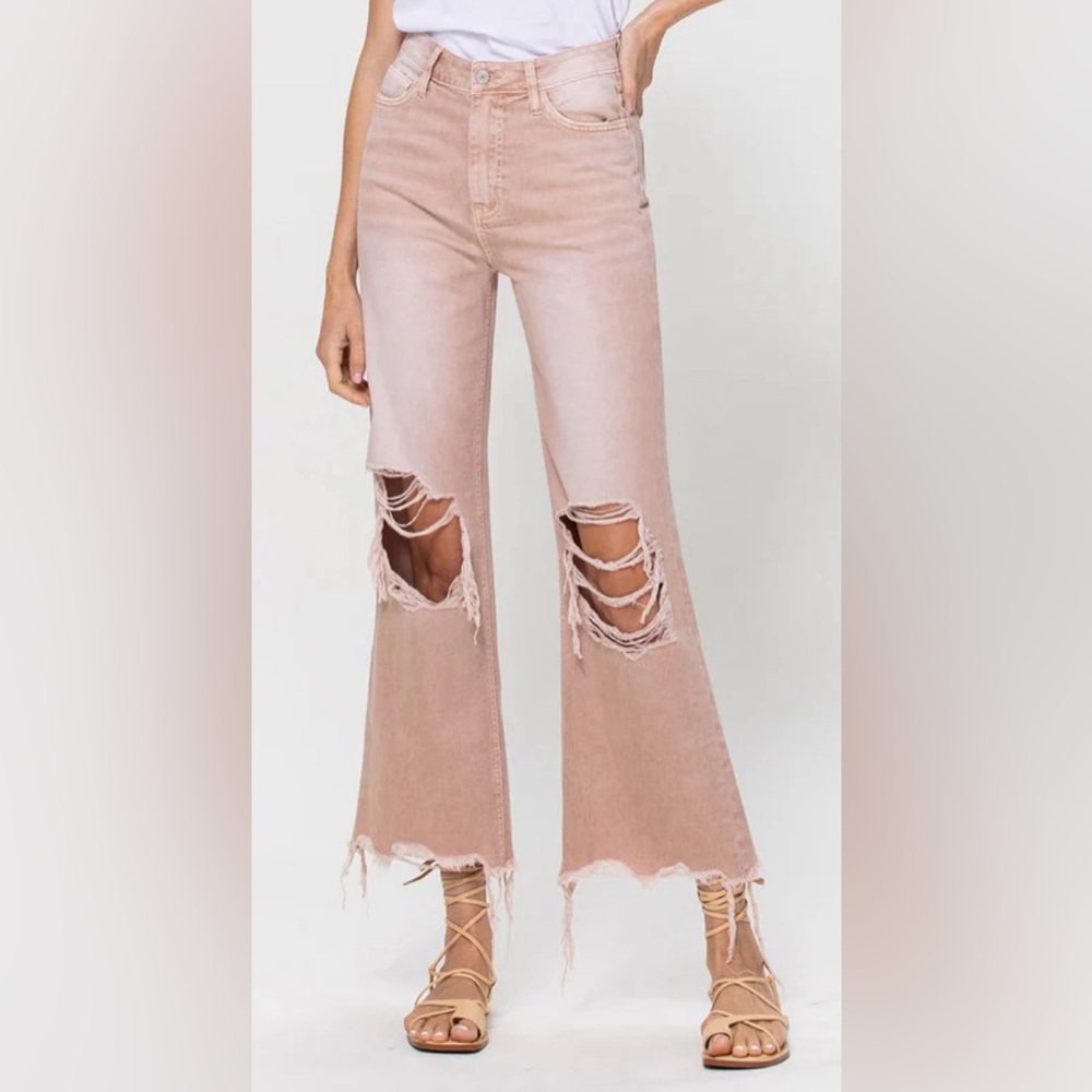 VERVET BY FLYING MONKEY Pink Distressed High-Rise Flare Jeans